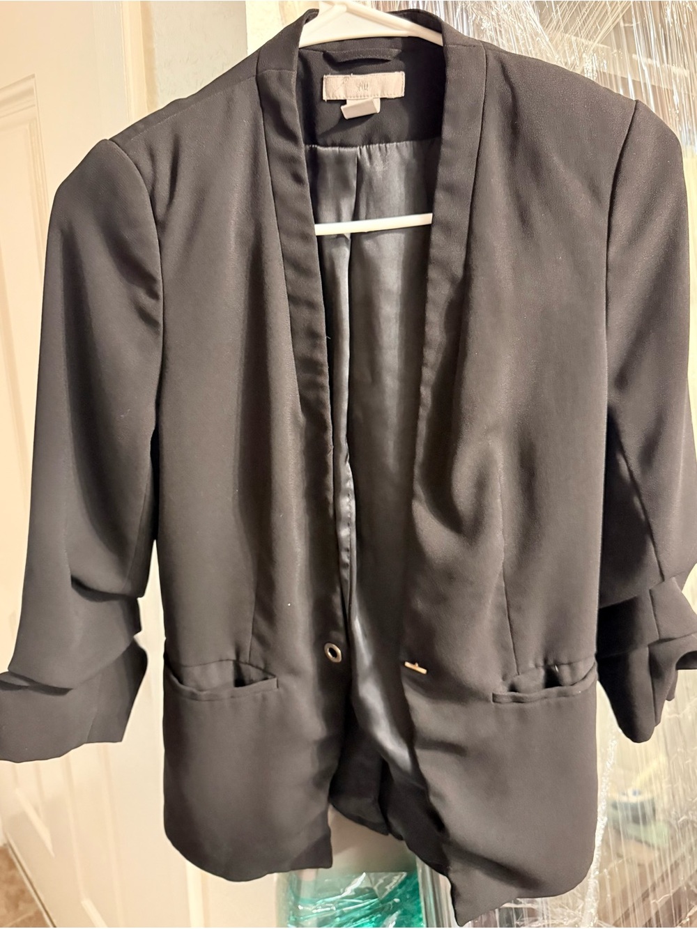 H&M Black Open-Front Blazer with Rolled Sleeves